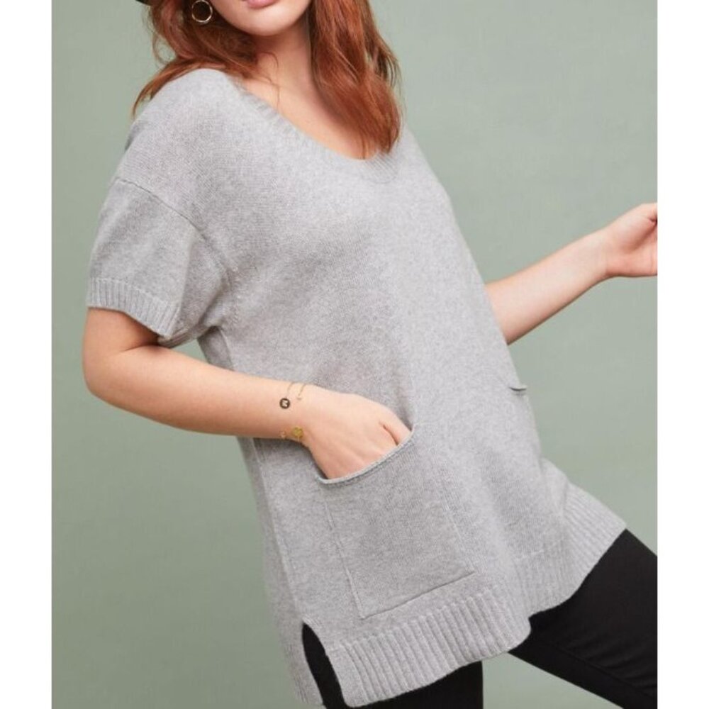 Moth Anthropologie Wool Cashmere Sweater Top Size XXS Oversized Gray Pockets